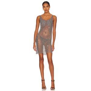 NWT Santa Brands Sydney Mini Dress OS Gray Crystal Sheer Sparkle